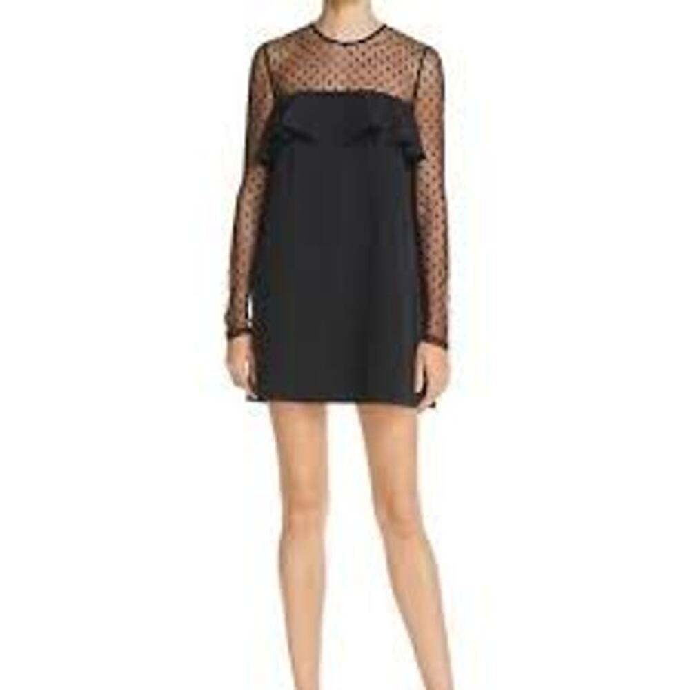 Milly Sophie Dotted-Illusion Shift Mini Dress in Black US 0 XS NEW